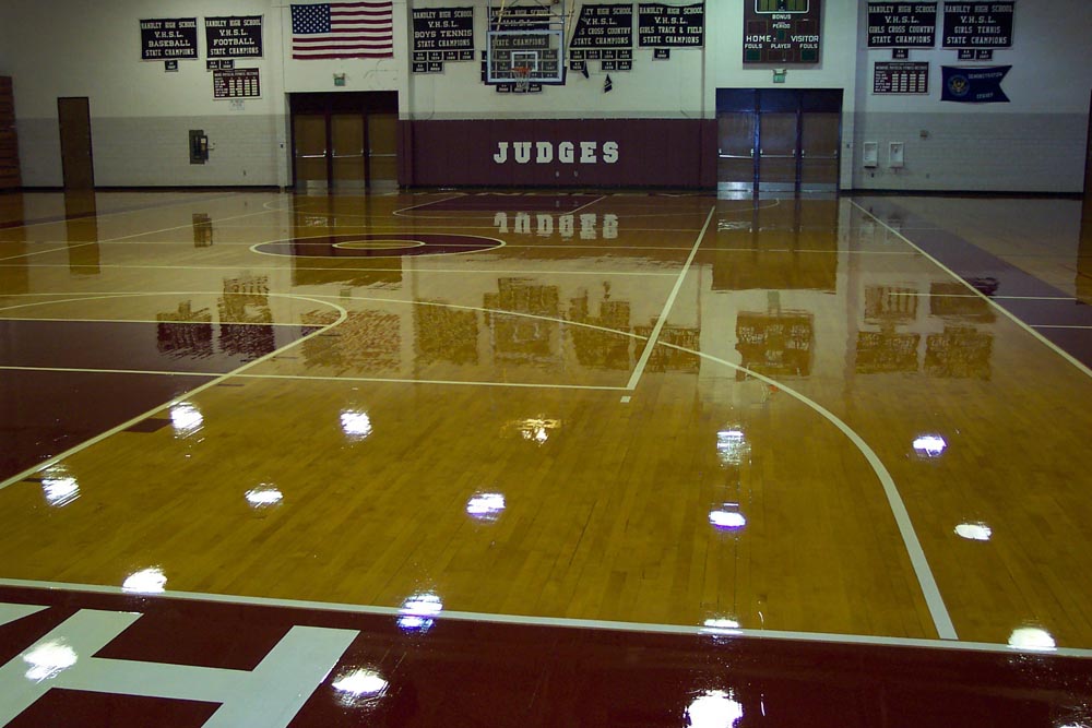 gym polished hardwood floor