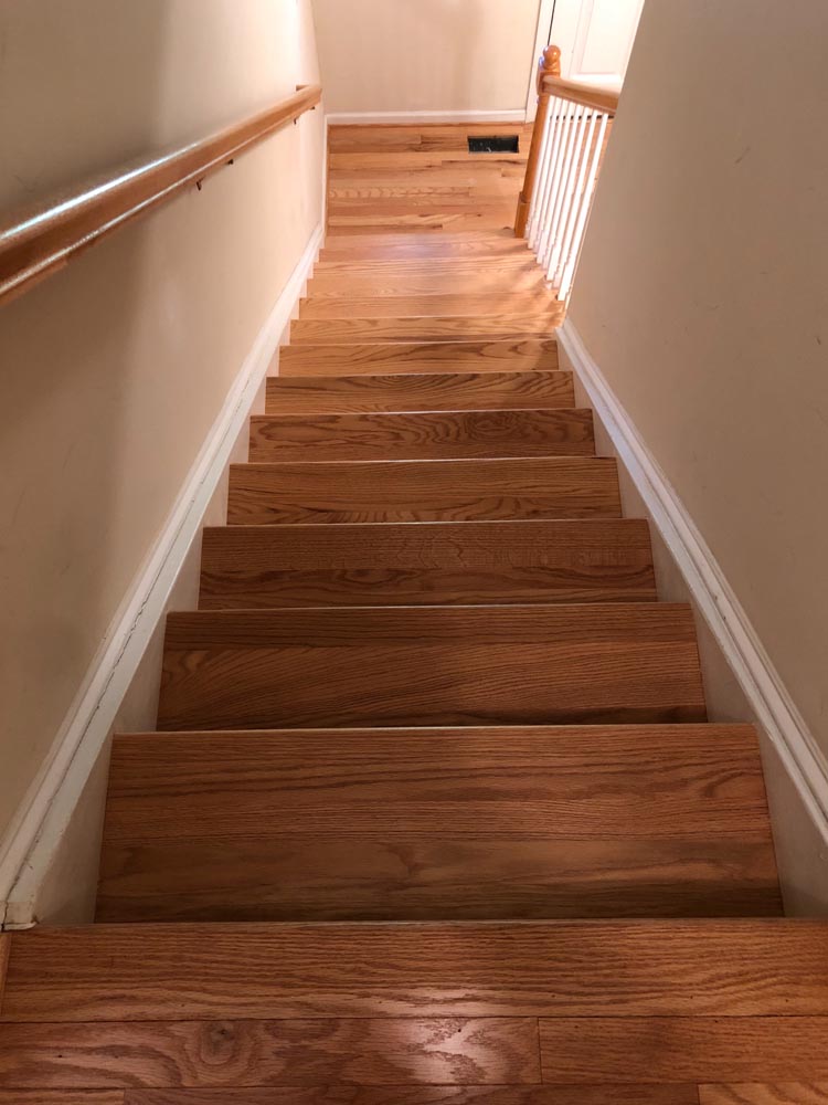 polished wood stairs